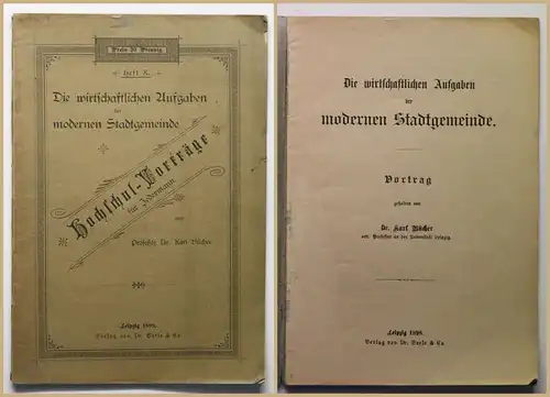 Bücher Die wirtschaftlichen Aufgaben der modernen Stadtgemeinde 1898 Vortrag sf
