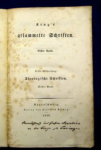 Krugs gesammelte Schriften, Theologische Schriften selten 1830 1.Bd.apart js