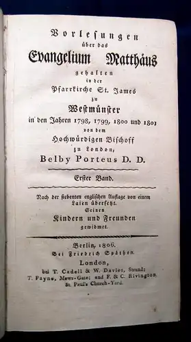 Porteus Vorlesungen über das Evangelium 1806 2 Bde. komplett Theologie js