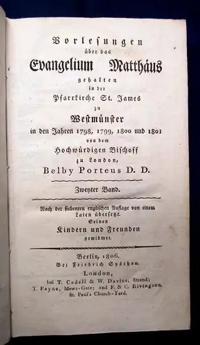 Porteus Vorlesungen über das Evangelium 1806 2 Bde. komplett Theologie js