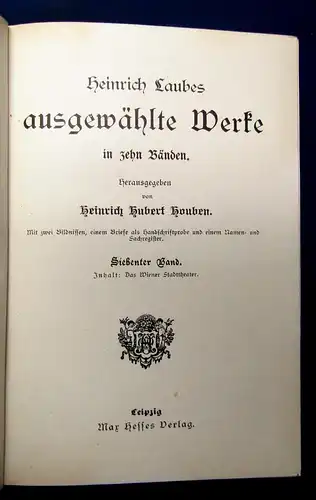 Houben Heinrich Laubes ausgewählte Werke 10 Bde. in 5 um 1900 js