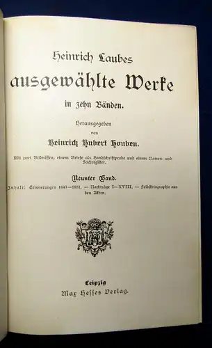 Houben Heinrich Laubes ausgewählte Werke 10 Bde. in 5 um 1900 js