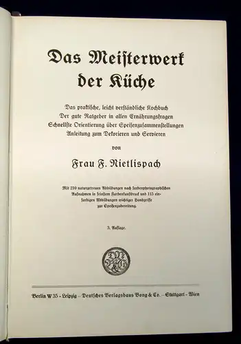 Nietlispach Das Meisterwerk der Küche 1932 Kochen Ratgeber Ernährung mb