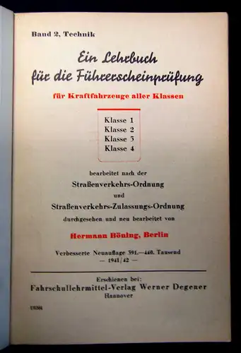 Bock Schnitzlein Kraftfahrtenbücher 3 Bde 1941/42 1961 Technik altes Handwerk mb