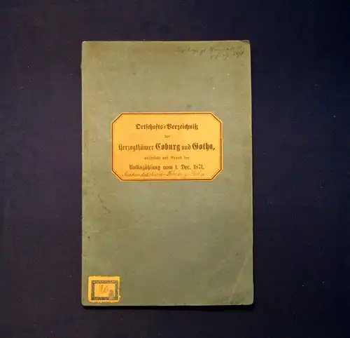 Ortschaftsverzeichnis der Herzogthümer Coburg und Gotha 1871 Geschichte mb