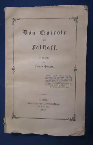 Schüller Don Quirote und Falstaff Novelle Or. Broschur EA 1858 Belletrsitik js