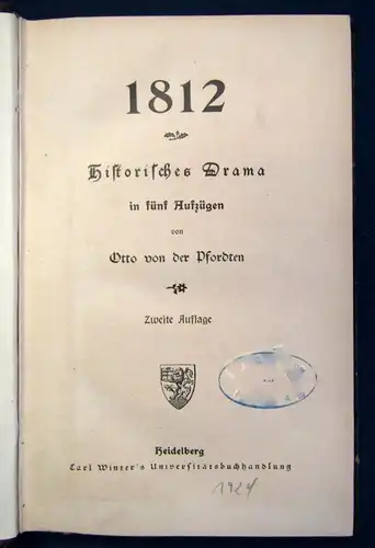 Pfordten 1812 Historisches Drama in fünf Auszügen 1924 Literatur Belletristik js