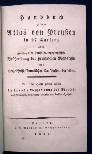 Handbuch zu dem Atlas von Preußen in 27 Karten Teil 1 & 2 Topographie js