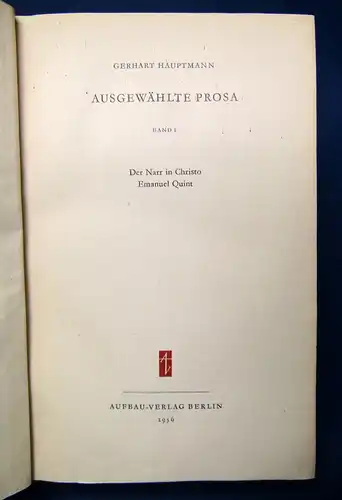 Gerhart Hauptmann Ausgewählte Prosa 4 Bde 1956 Belletristik Klassiker sf