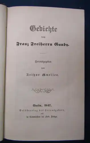 Mueller Gedichte von Franz Freiherrn Gaudy 1847 selten Literatur Belletristik js