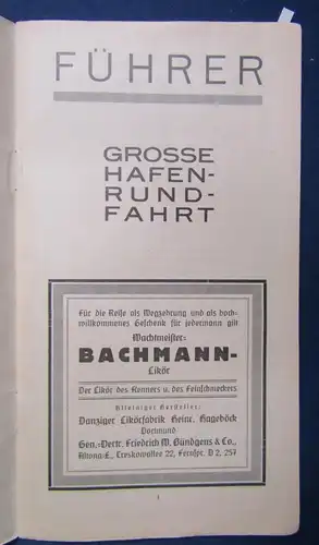 Original Prospekt Führer Große Hafenrundfahrt um 1930 Reiseführer Ortskunde  js