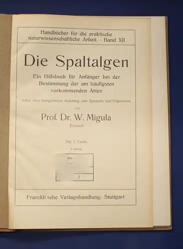 Migula Die Spaltalgen Band 12 um 1925, 5 Tafeln  Ichthyologie, Gewässer js