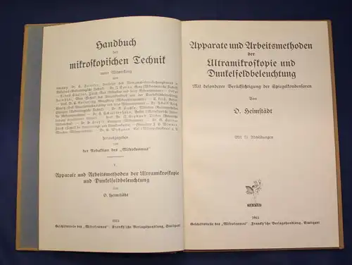 Heimstädt Apparateu. Arbeitsmethoden der Ultramikroskopie Band 5 1915 js