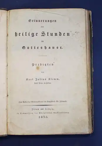 Klemm Erinnerungen an heilige Stunden im Gotteshaus 1835 Glaube Christentum js