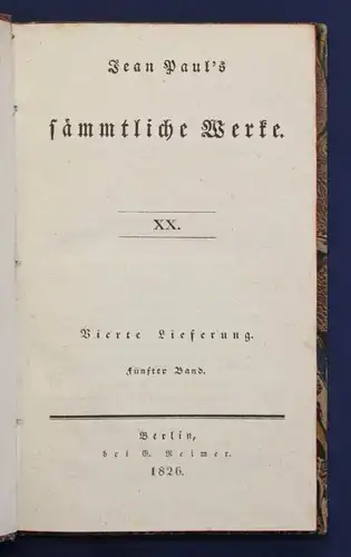 Jean Paul Sämmtliche Werke 20. Bd "Der Jubelsenior" 1826 Klassiker sf