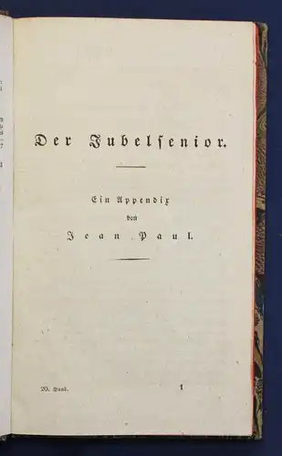Jean Paul Sämmtliche Werke 20. Bd "Der Jubelsenior" 1826 Klassiker sf