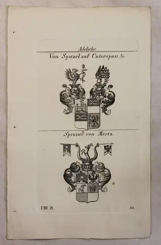 Kupferstich Wappen Familie Von Spitzel auf Unterspan & Spruner 1825 Heraldik xz