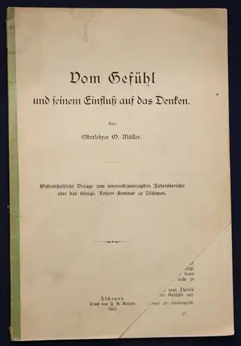 Müller Vom Gefühl und seinem Einfluß auf das Denken 1903 Wissen Geschichte sf