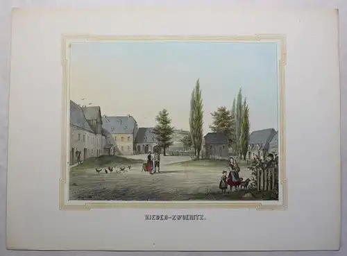 Lithografie Nieder-Zwoenitz Poenicke Schlösser & Rittergüter Sachsen um 1855 xz