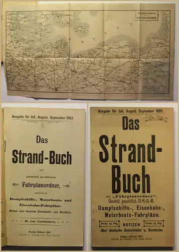 Orig. Prospekte Das Strandbuch 1903 Fahrplan Eisenbahn Motorboot Dampfschiff sf