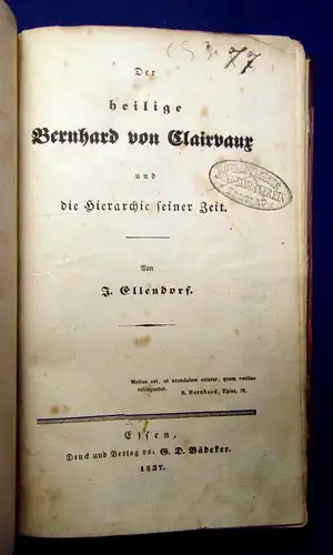Ellendorf Der heilige Bernhard von Clairvaux 1837 Geschichte Gesellschaft mb