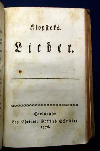 Klopstock Oden und Lieder  2 Bände in 1  1776 Belletristik Balladen mb