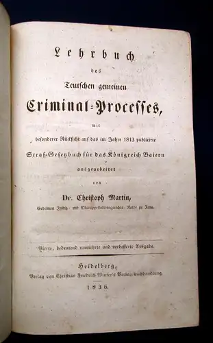 Martin Lehrbuch des deutschen gemeinen Criminal-Processes 1836 Geschichte mb