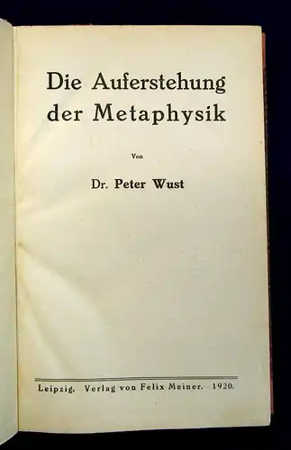 Wust Die Auferstehung der Metaphysik Erstausgabe 1920 selten Wissen js