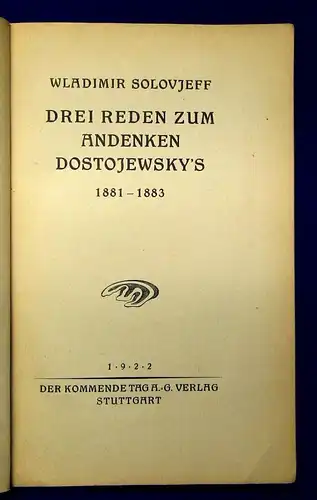 Solovjeff Drei Reden zum Andenken Dostojewskys 1881- 1883 Menschheit js