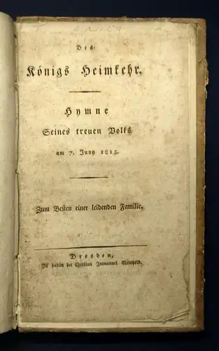 Richter Des Königs Friedrich August des Gerechten Heimkehr und Empfang 1815 js