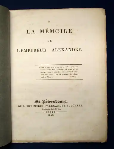 Uvarov A la Mémoire de L'empereur Alexandre 1826 Militaria Militär Geschichte js