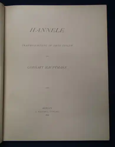 Hauptmann Hannele 1894 Traumdichtungen Belletristik Erstausgabe Klassiker sf