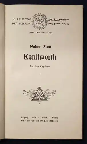 Scott Walter Kenilworth Teil 1 und 2 um 1900 Klassische Erzählungen Lyrik js