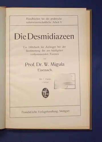 Migula Die Desmidiazeen um 1924, 7 Tafeln Ichthyologie, Gewässer, Meerestiere js