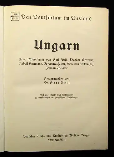 Bell Das Deutschtum im Ausland Ungarn um 1930 33 Abb. 1 Karte 3 Farbdrucke