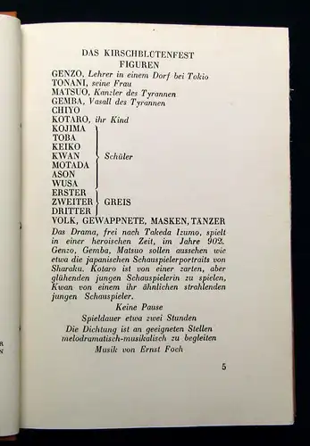 Klabund Das Kirschblütenfest Spiel nach dem japanischen 1927 Gesellschaft Lyrik