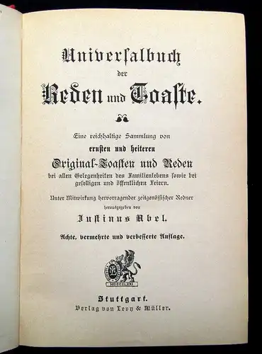Abel Universalbuch der Reden und Toaste um 1890 Gesellschaft Familienleben