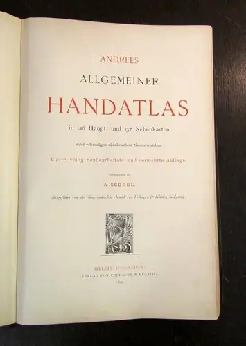 Scobel Andrees Handatlas 1899 mit Verzeichnis  126 Haupt u.137 Nebenkarten