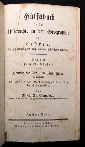 Cannabich Hülsbuch beim Unterrichte der Geographie für Lehrer 1-3 komplett 1835