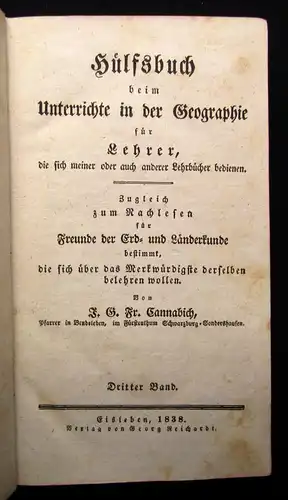 Cannabich Hülsbuch beim Unterrichte der Geographie für Lehrer 1-3 komplett 1835