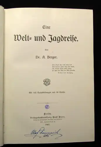 Berger Eine Welt und Jagdreise 1985 Geschichten Erzählungen Abenteuer