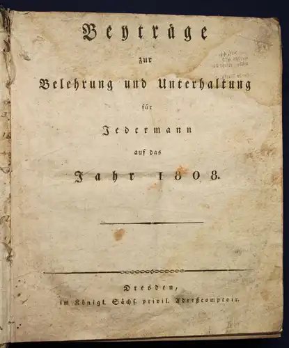 Beiträge zur Belehrung und Unterhaltung für Jedermann 1808 Geschichte sf