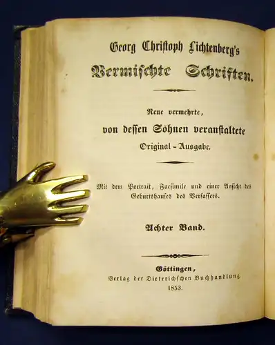 Georg Christoph Lichtenbergs Vermischte Schriften 8 Bde. in 4 1853 Or.Ausgabe js