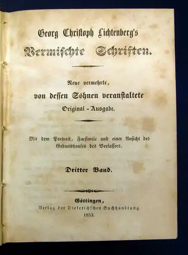 Georg Christoph Lichtenbergs Vermischte Schriften 8 Bde. in 4 1853 Or.Ausgabe js