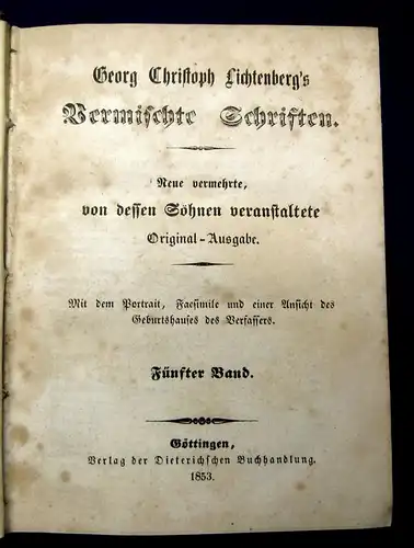 Georg Christoph Lichtenbergs Vermischte Schriften 8 Bde. in 4 1853 Or.Ausgabe js