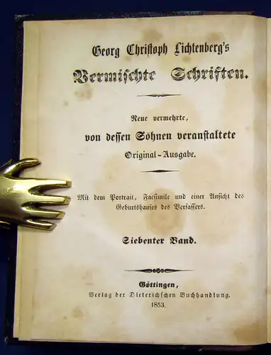 Georg Christoph Lichtenbergs Vermischte Schriften 8 Bde. in 4 1853 Or.Ausgabe js