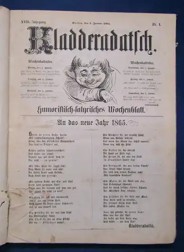 Kladderadatsch 18. Jahrg.Hefte 1-60 1865 Humoristisch-satirisches Wochenblatt js