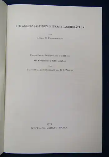 Koenigsberger Die Zentalalpinen Mineralagerstätten 1972 Geschichte Geotechnik sf