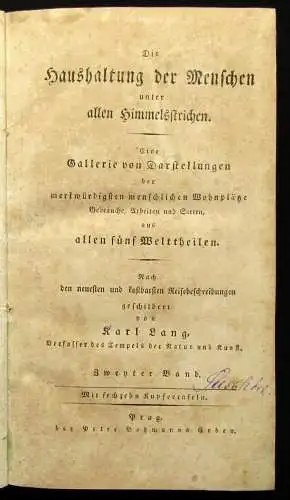 Lang Die Haushaltung der Menschen unter allen Himmelsstrichten 2.Bd. apart 1810