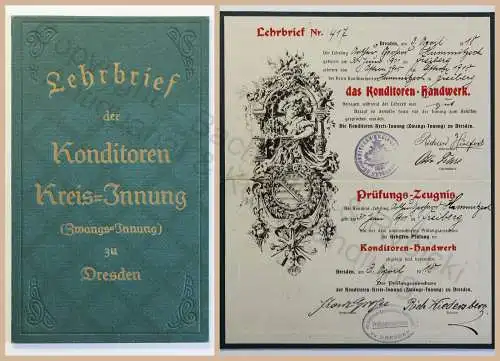 Alter Lehrbrief Konditor Handwerk Konditoren-Handwerk Dresden 1918 Zeugnis xz